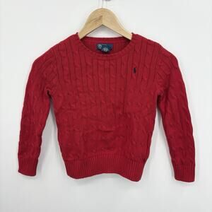 Polo Ralph Lauren Cable Knit Sweater Kids 6 Red Old Money Preppy Holiday Pony